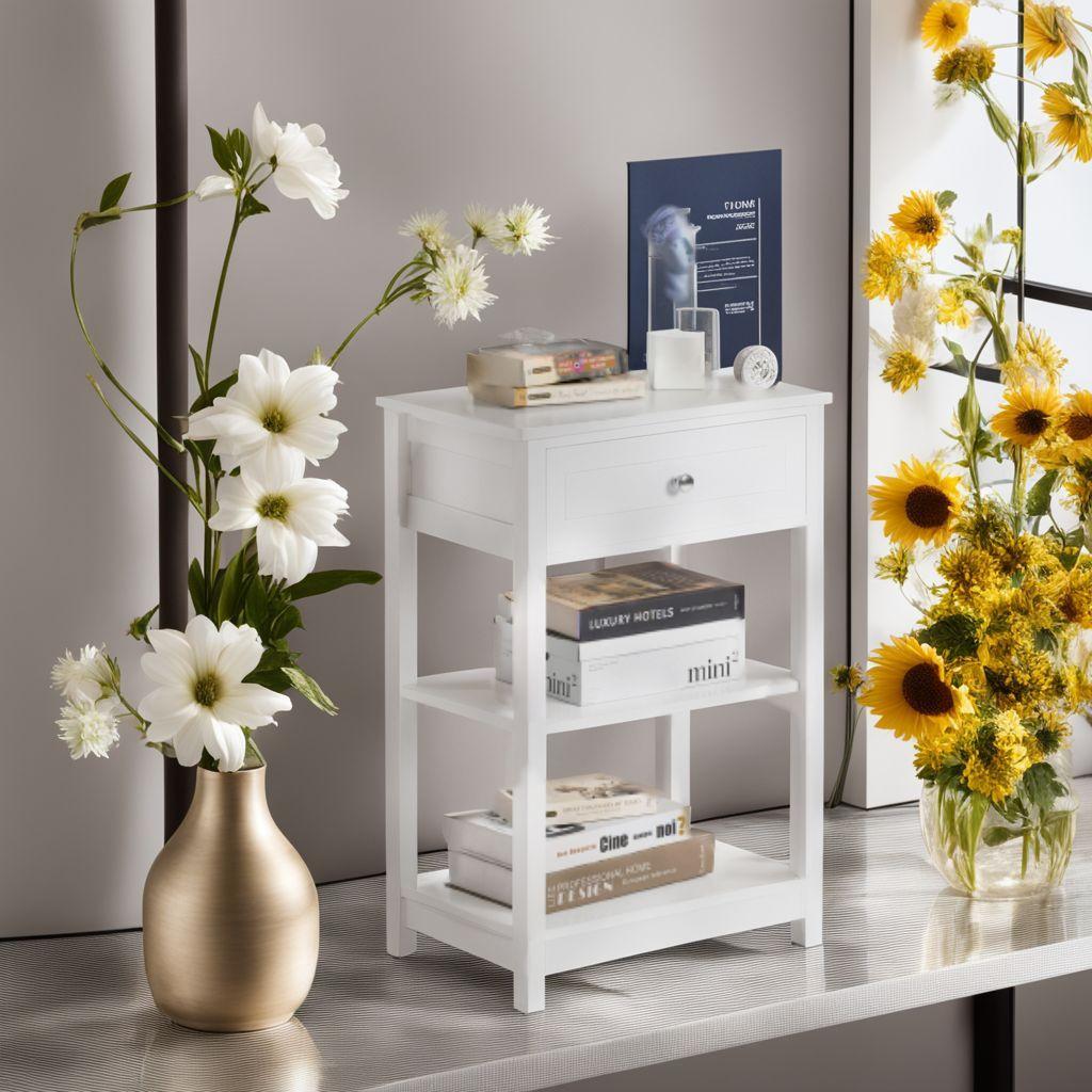 北欧風ナイトテーブル引き出し付き ホワイト ナチュラル