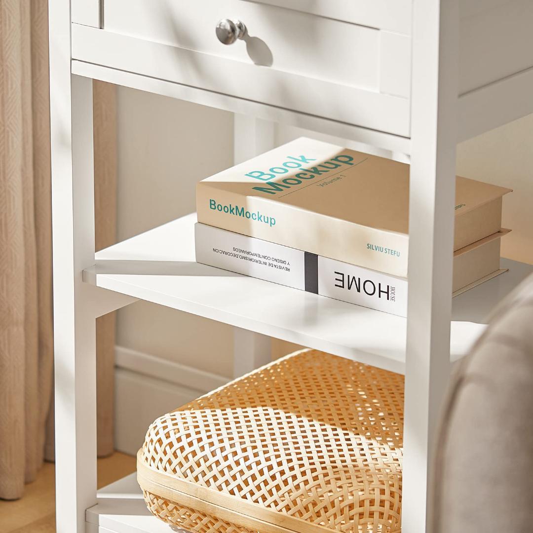 北欧風ナイトテーブル引き出し付き ホワイト ナチュラル