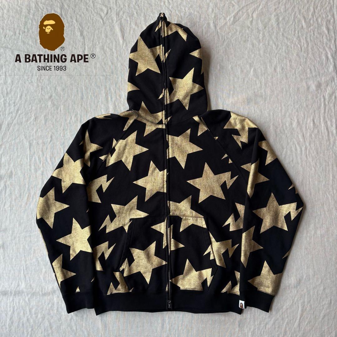 APE エイプ スター ベイプスタ 総柄 フルジップパーカー ブラック ゴールド
