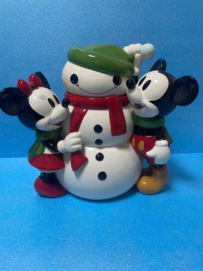 ディズニー　ミッキーマウス&ミニーマウス&雪だるま　クッキージャー　フィギュア