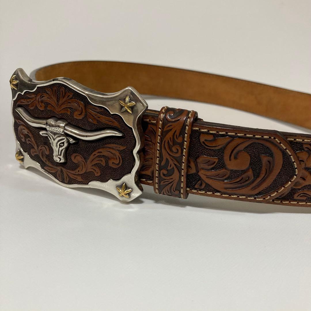 Justin カービングレザーベルト　ロングホーンバックル　36 ジャスティン