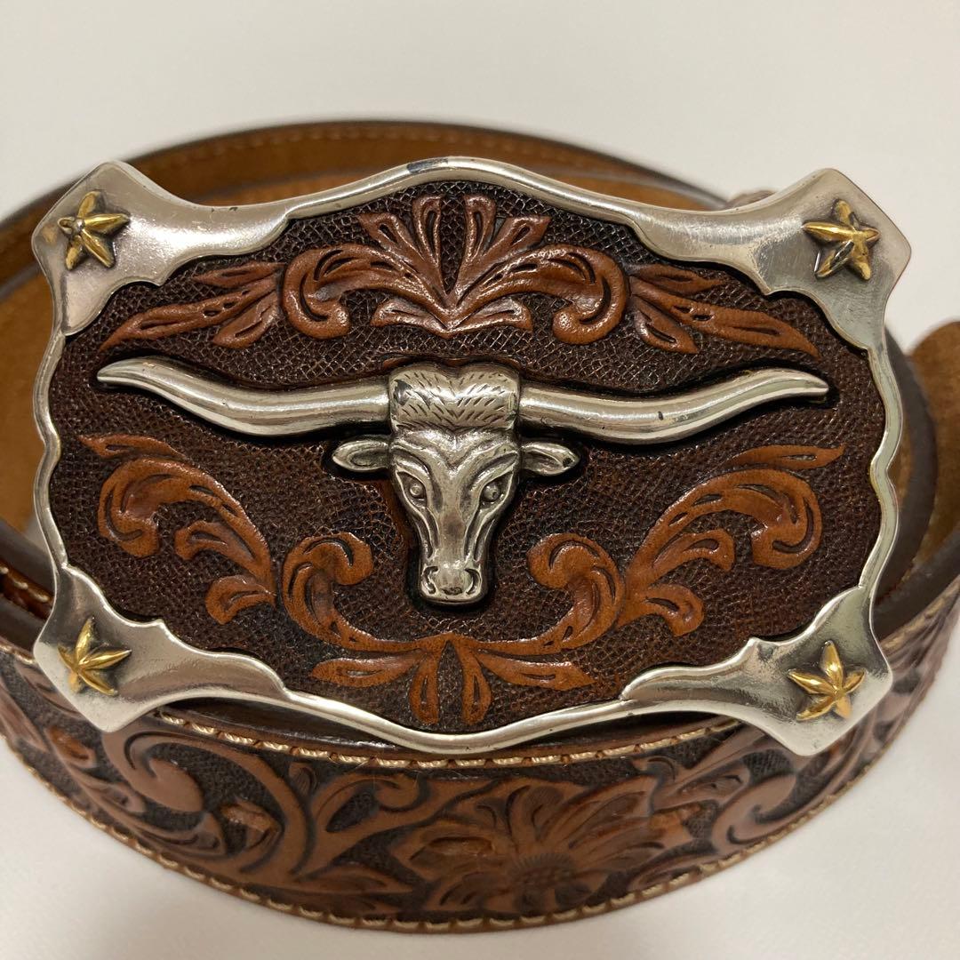 Justin カービングレザーベルト　ロングホーンバックル　36 ジャスティン