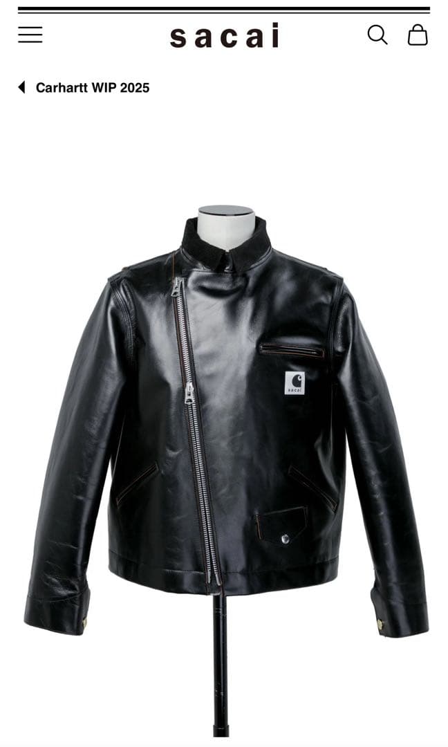 sacai carhartt wip レザー ジャケット 黒 サイズ1