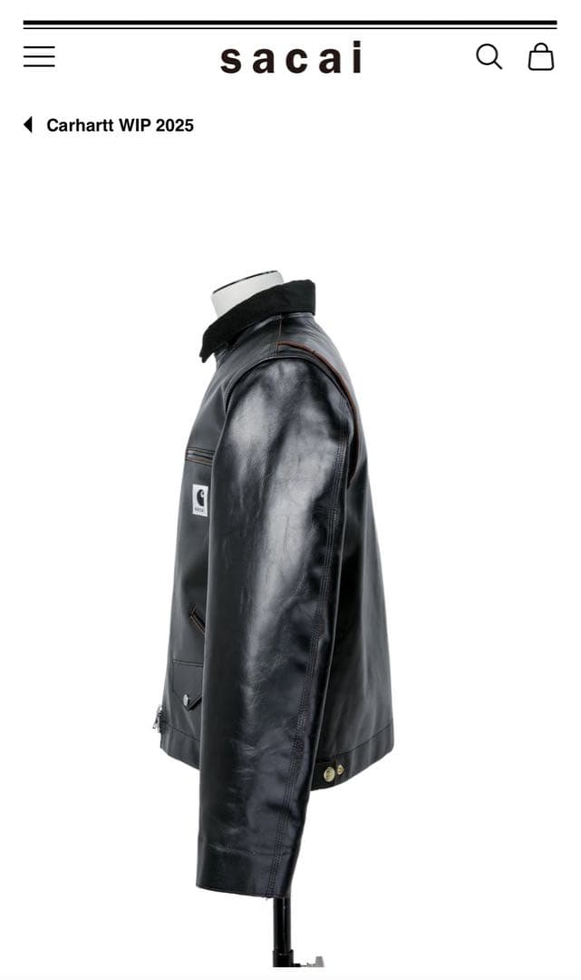 sacai carhartt wip レザー ジャケット 黒 サイズ1