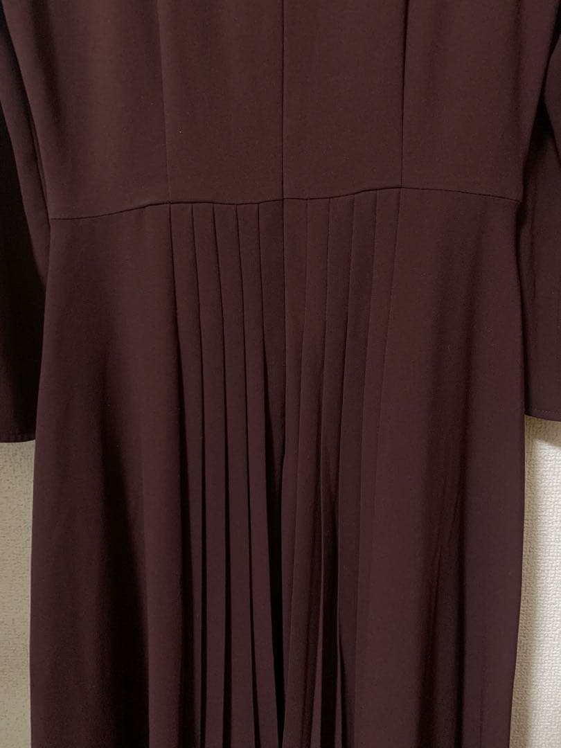 (美品)セルフォード ボウタイプリーツワンピース ワインレッド 34サイズ