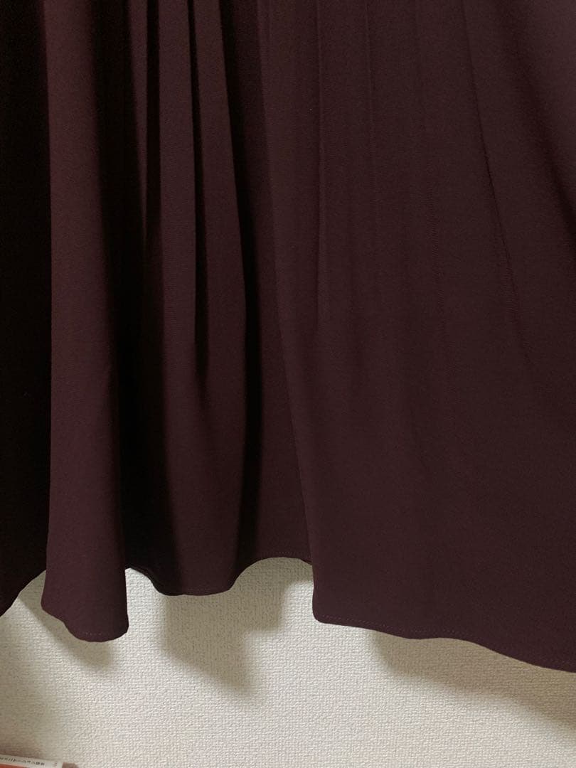 (美品)セルフォード ボウタイプリーツワンピース ワインレッド 34サイズ