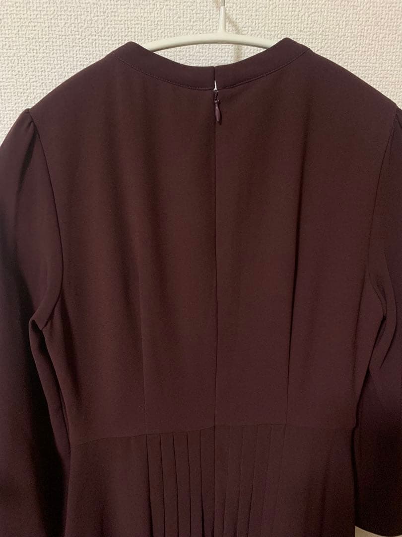(美品)セルフォード ボウタイプリーツワンピース ワインレッド 34サイズ