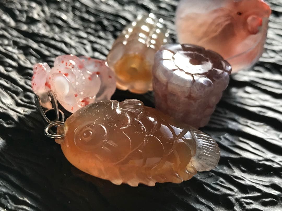 ゴビ石−1242 ゴビ瑪瑙　彫刻物セット　ハンドメイドパーツ