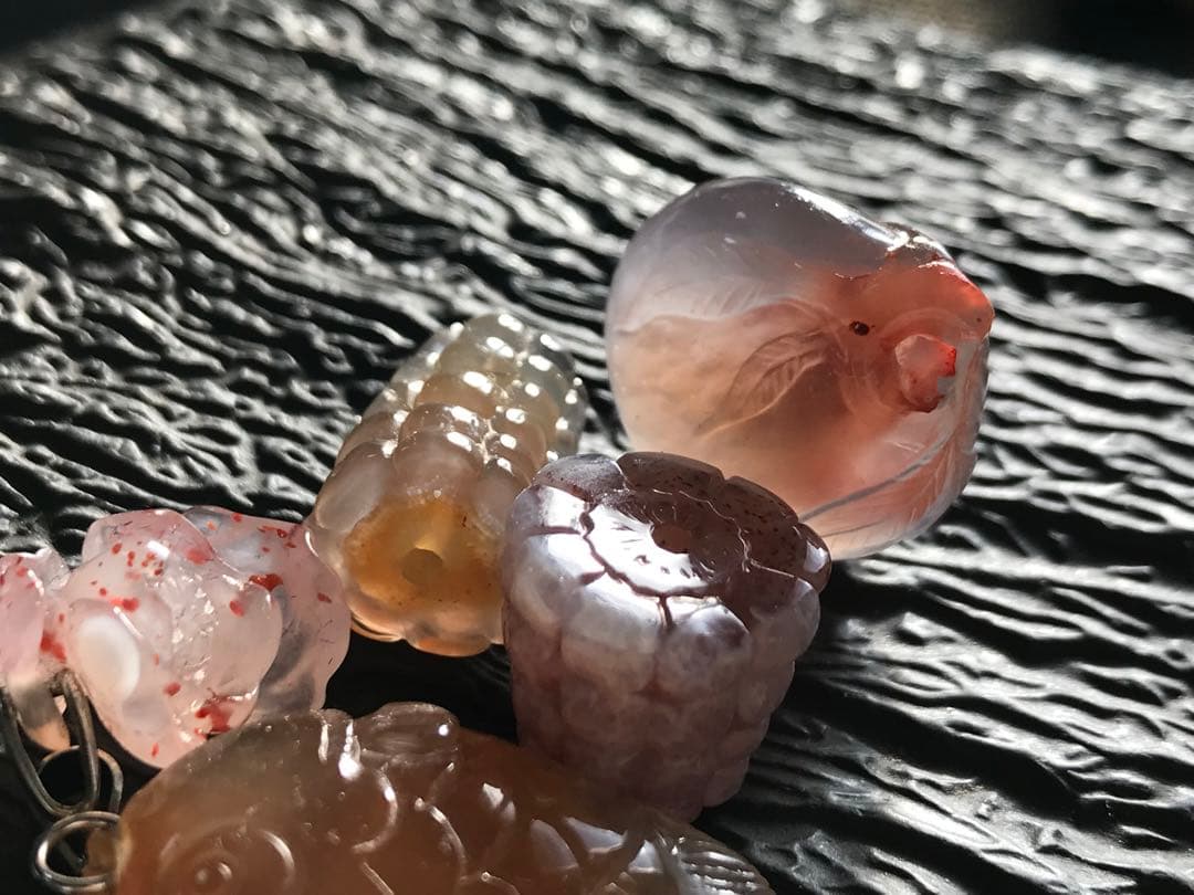 ゴビ石−1242 ゴビ瑪瑙　彫刻物セット　ハンドメイドパーツ