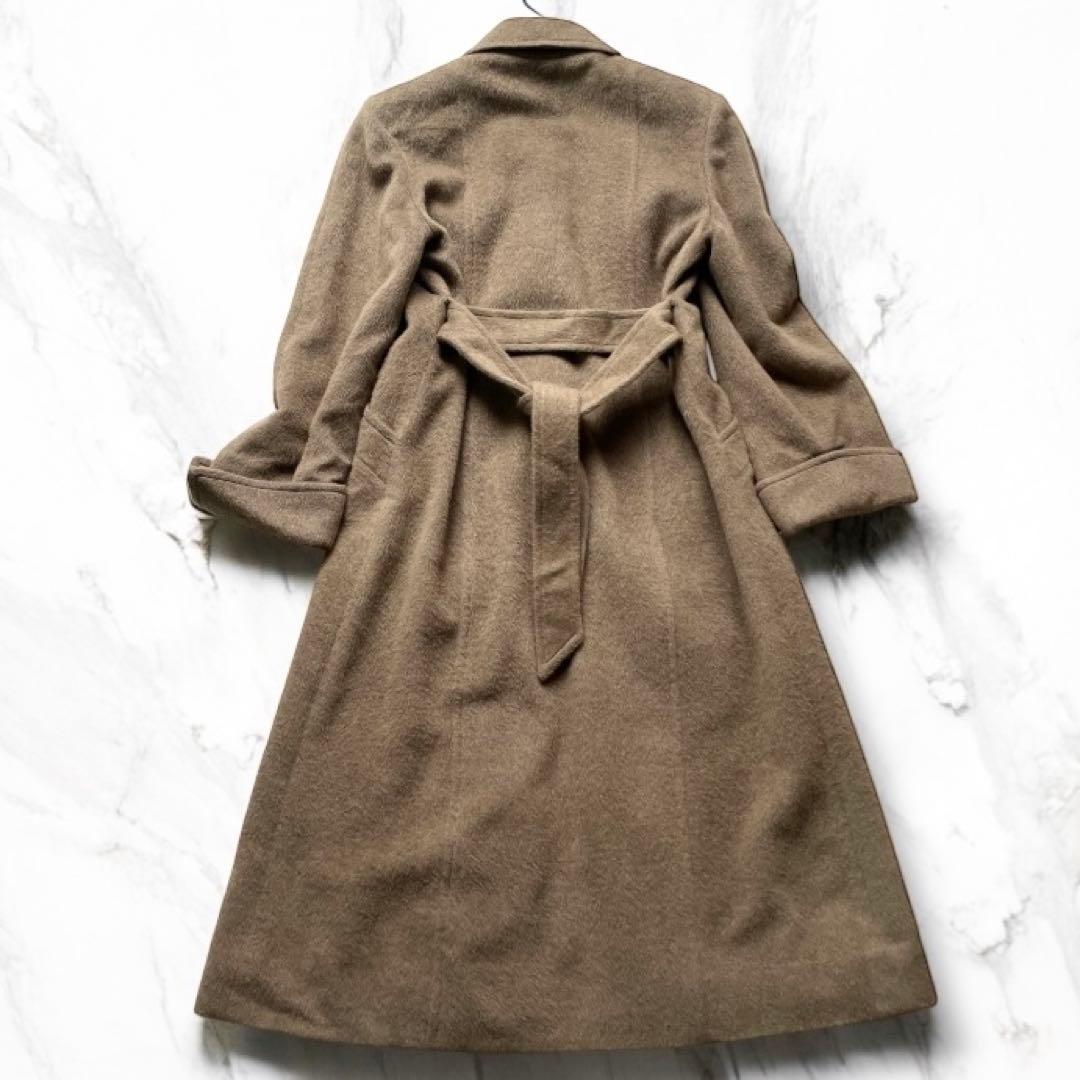 GIVENCHY 高級素材混紡 グレージュ ベルテッド ロングコート レディース