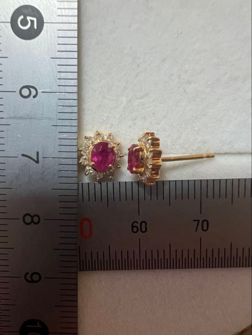 K18YG ルビー　　ダイヤ　ピアス