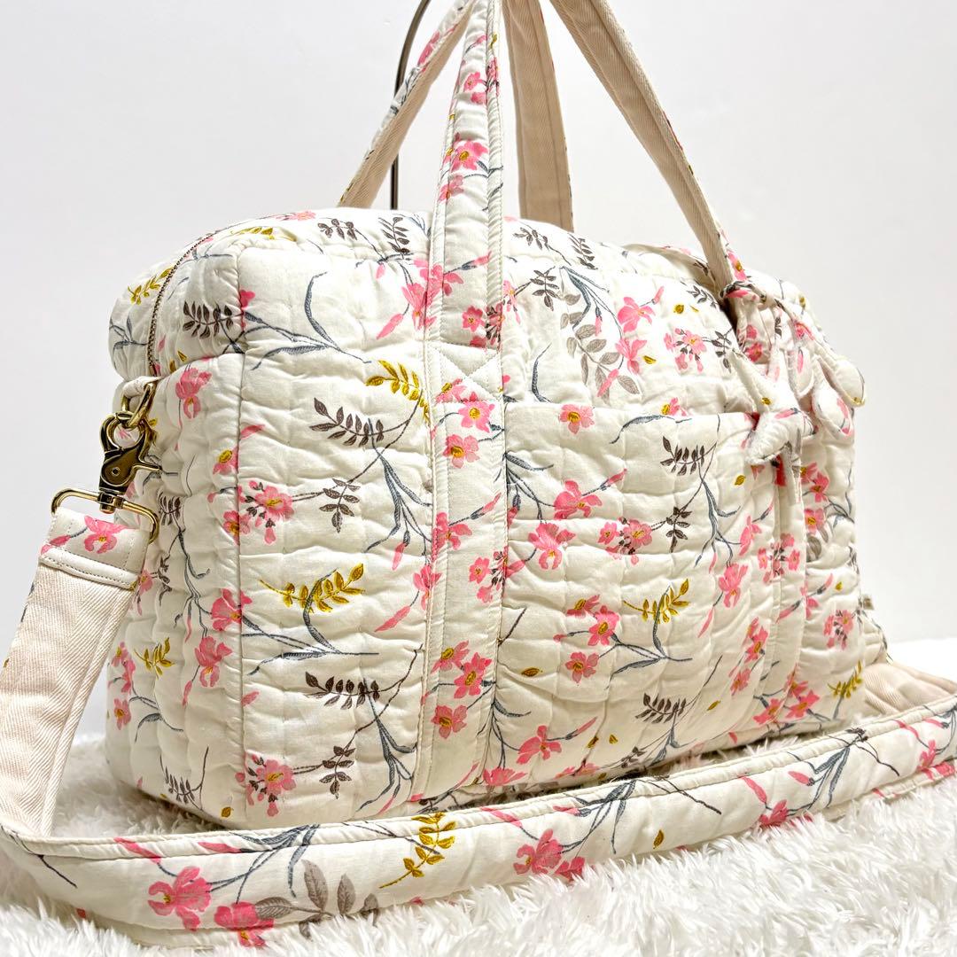 【未使用】 ボンポワン マザーズバッグ ママバッグ キルティング コットン 花柄