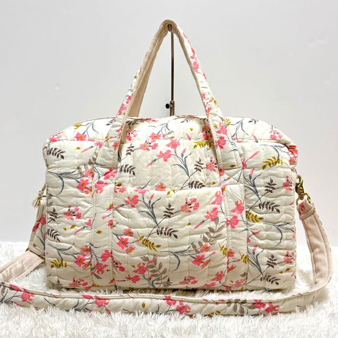 【未使用】 ボンポワン マザーズバッグ ママバッグ キルティング コットン 花柄