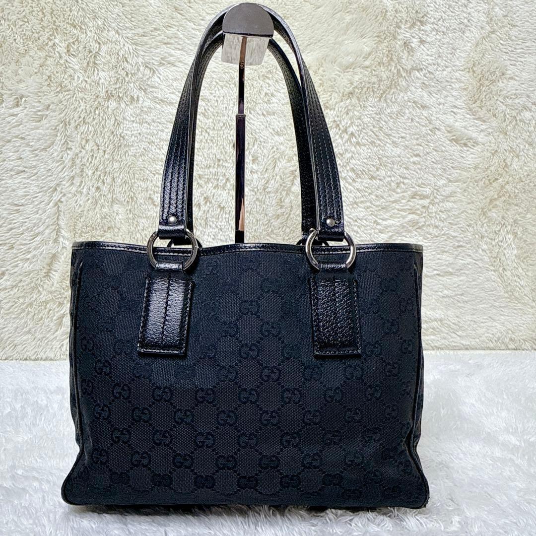 GUCCI グッチ GG柄 キャンバス トート バッグ ブラック レザー 保存袋