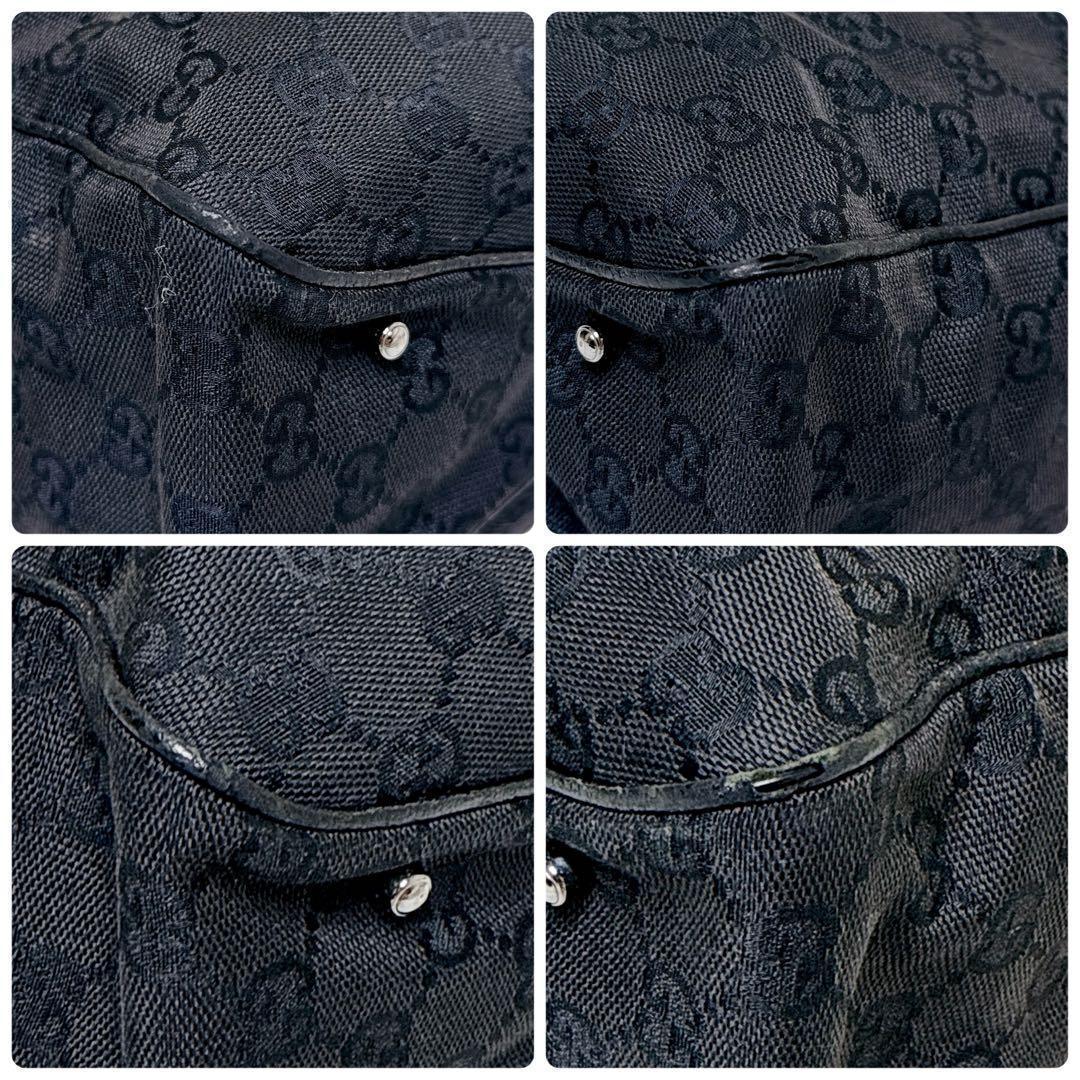 GUCCI グッチ GG柄 キャンバス トート バッグ ブラック レザー 保存袋