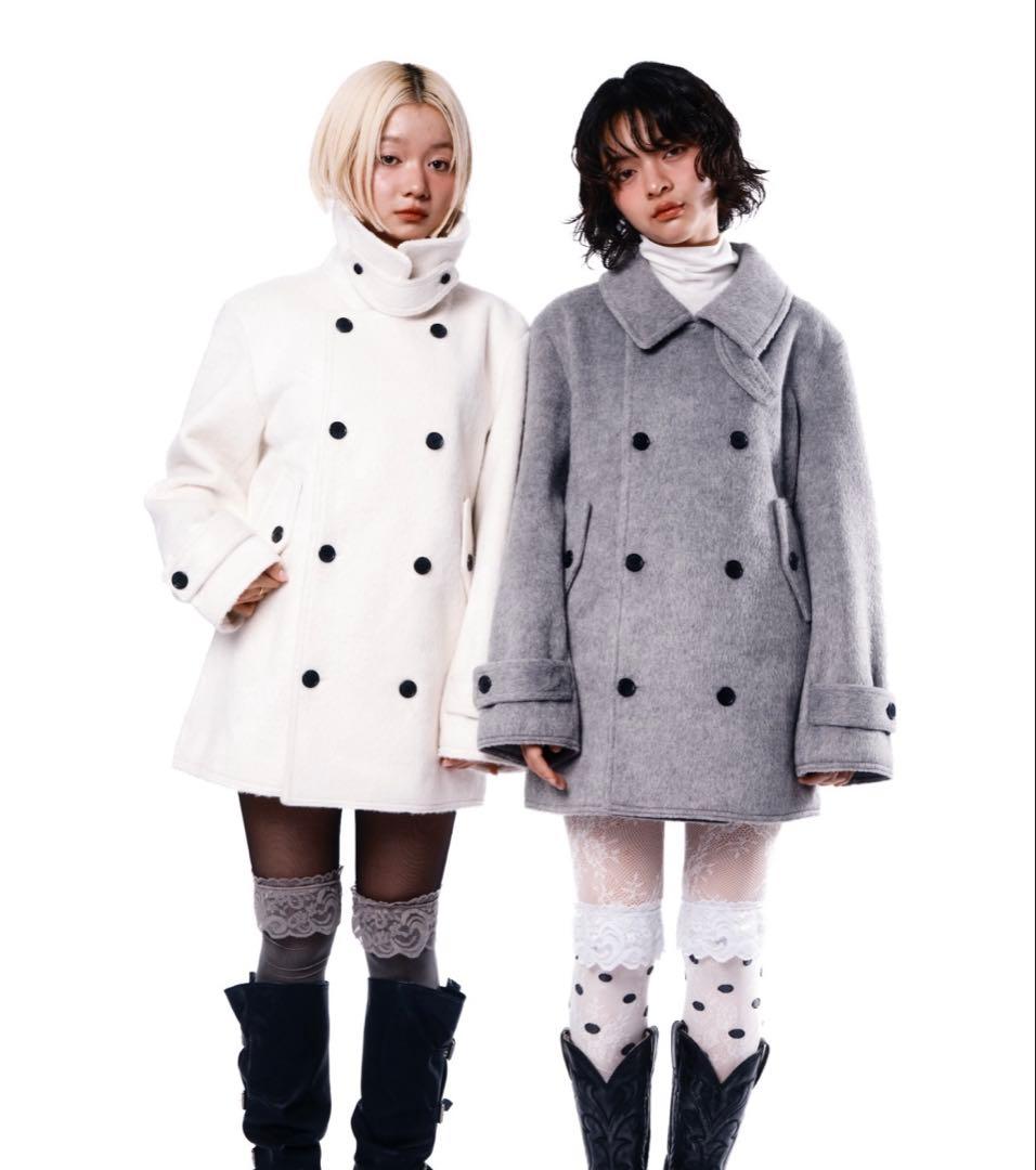 ダブルブレストコートsmyeon スミョン　ミドルシャギーコート