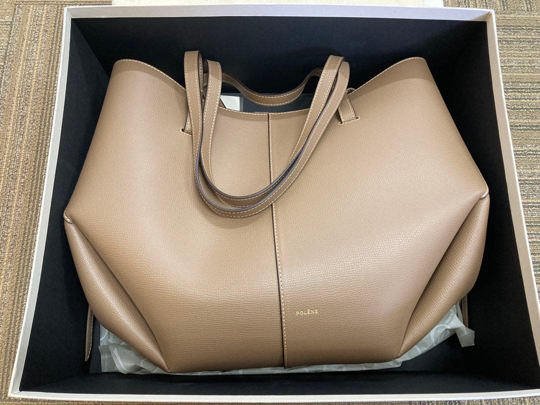 【POLENE】 ベージュ レザートートバッグ
