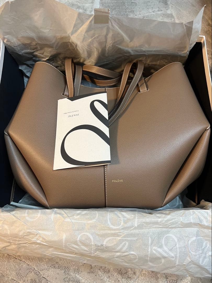 【POLENE】 ベージュ レザートートバッグ