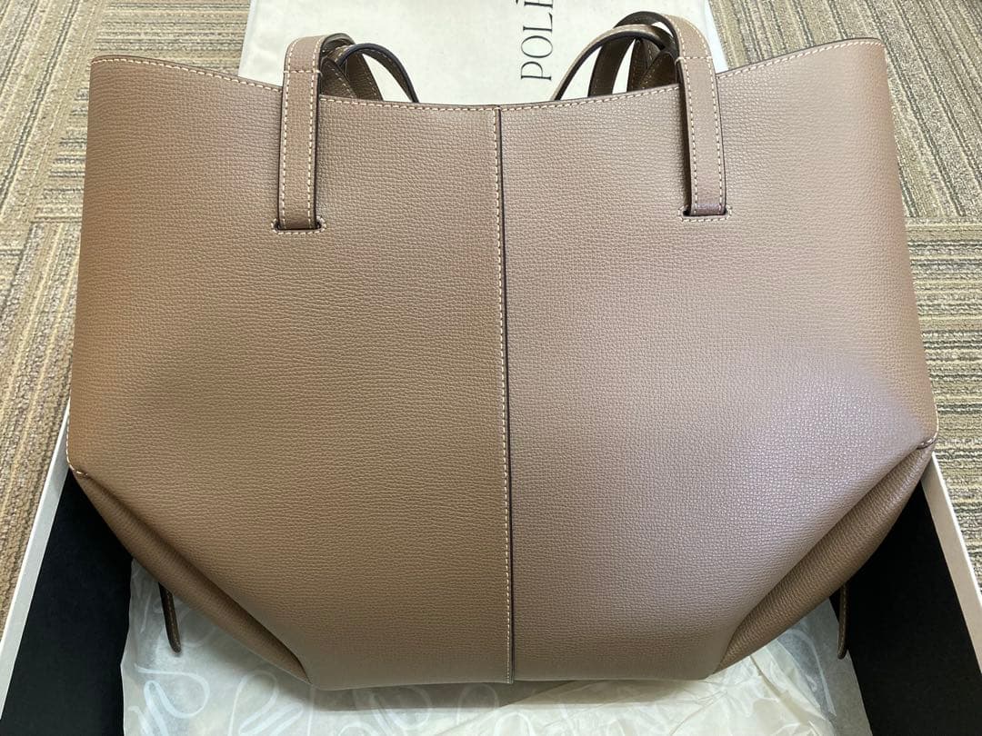 【POLENE】 ベージュ レザートートバッグ