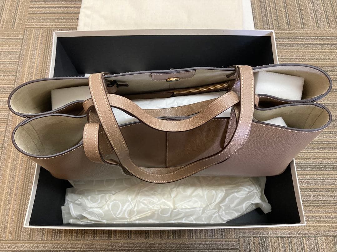 【POLENE】 ベージュ レザートートバッグ