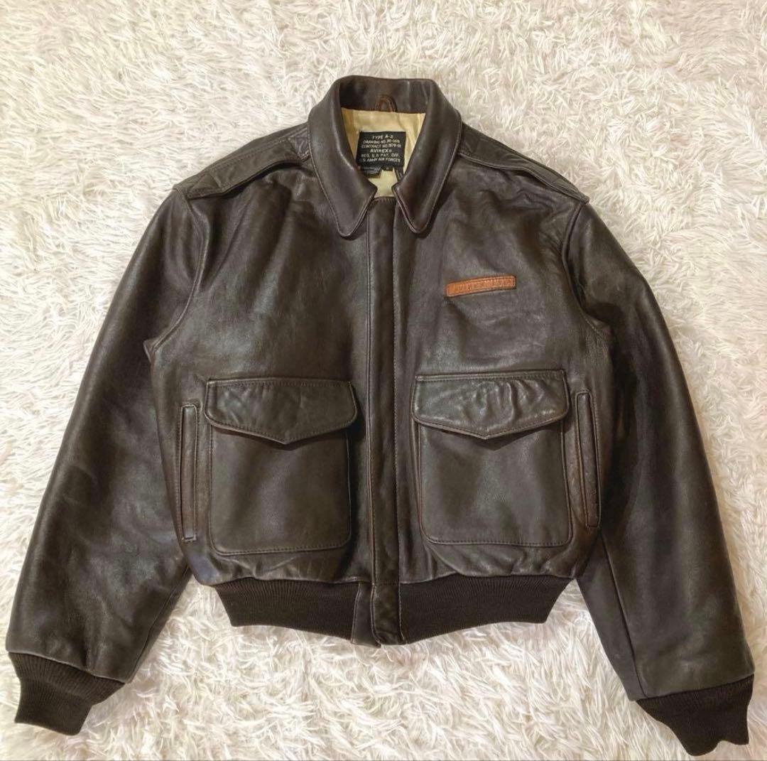 【良品】アヴィレックスA-2 革胸タグ　ダークブラウン　L〜XL相当