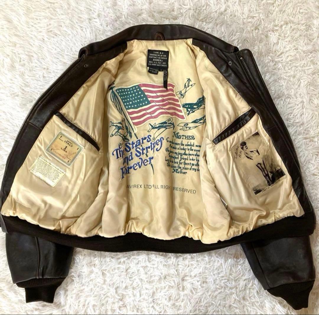 【良品】アヴィレックスA-2 革胸タグ　ダークブラウン　L〜XL相当