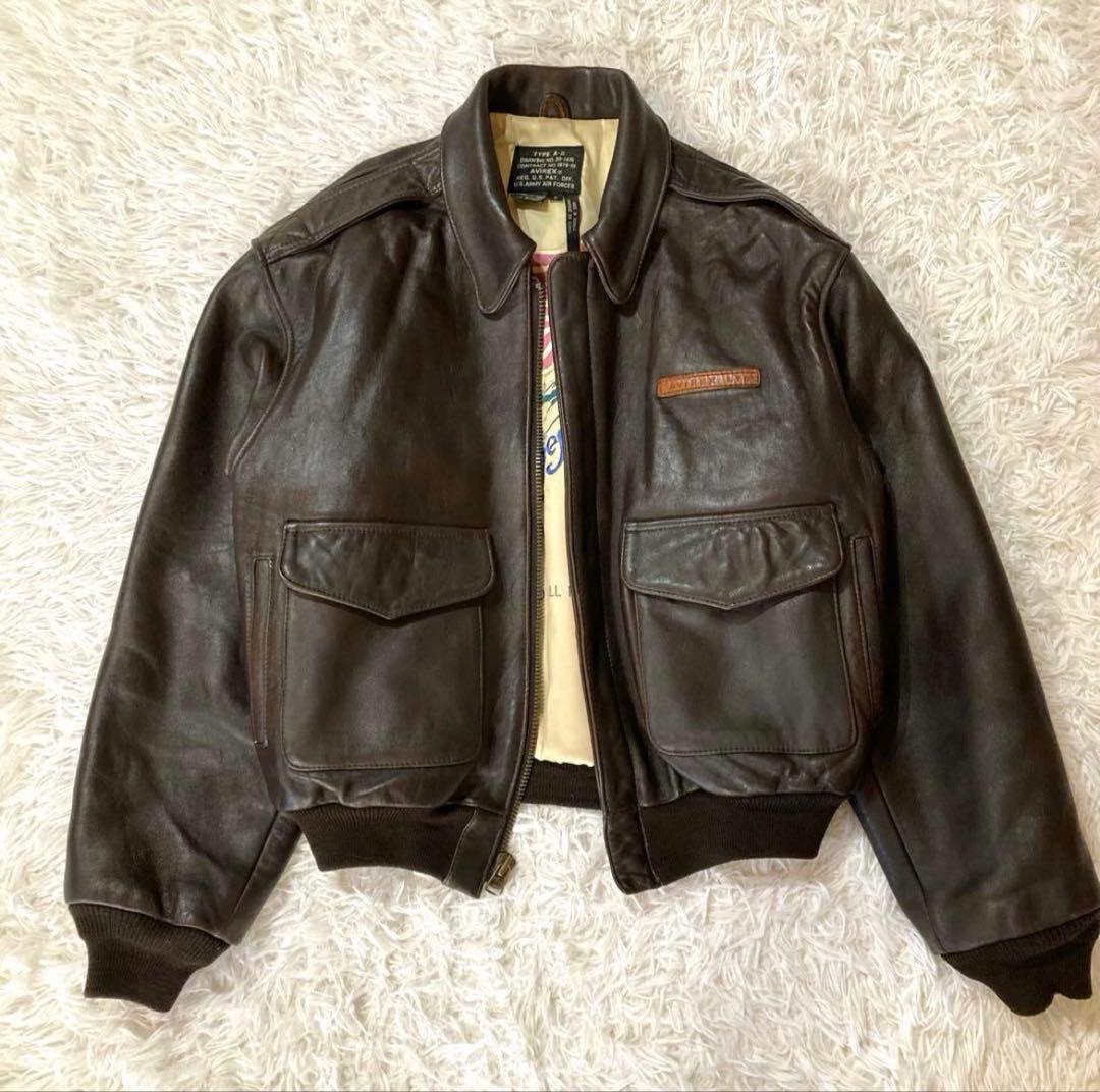 【良品】アヴィレックスA-2 革胸タグ　ダークブラウン　L〜XL相当