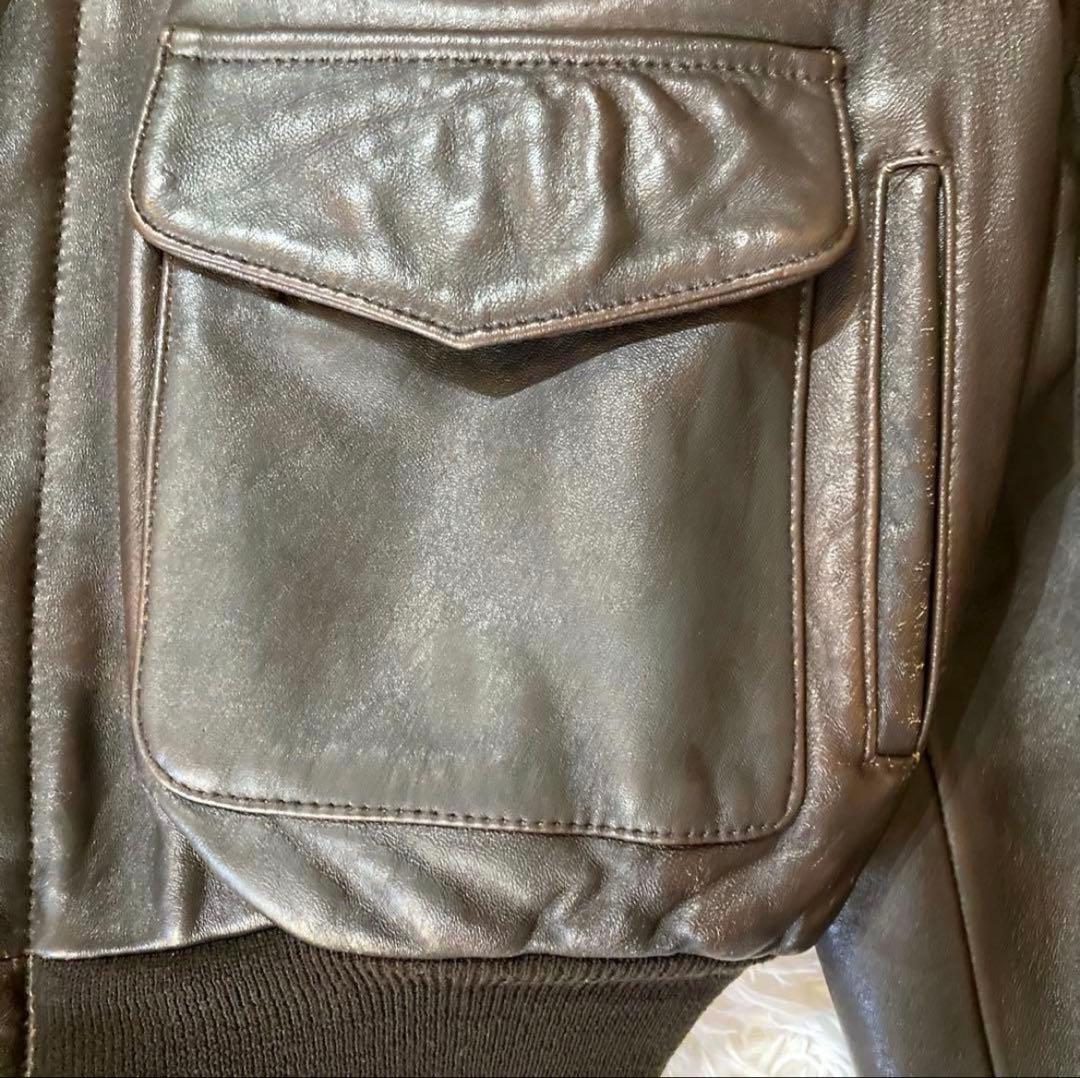 【良品】アヴィレックスA-2 革胸タグ　ダークブラウン　L〜XL相当