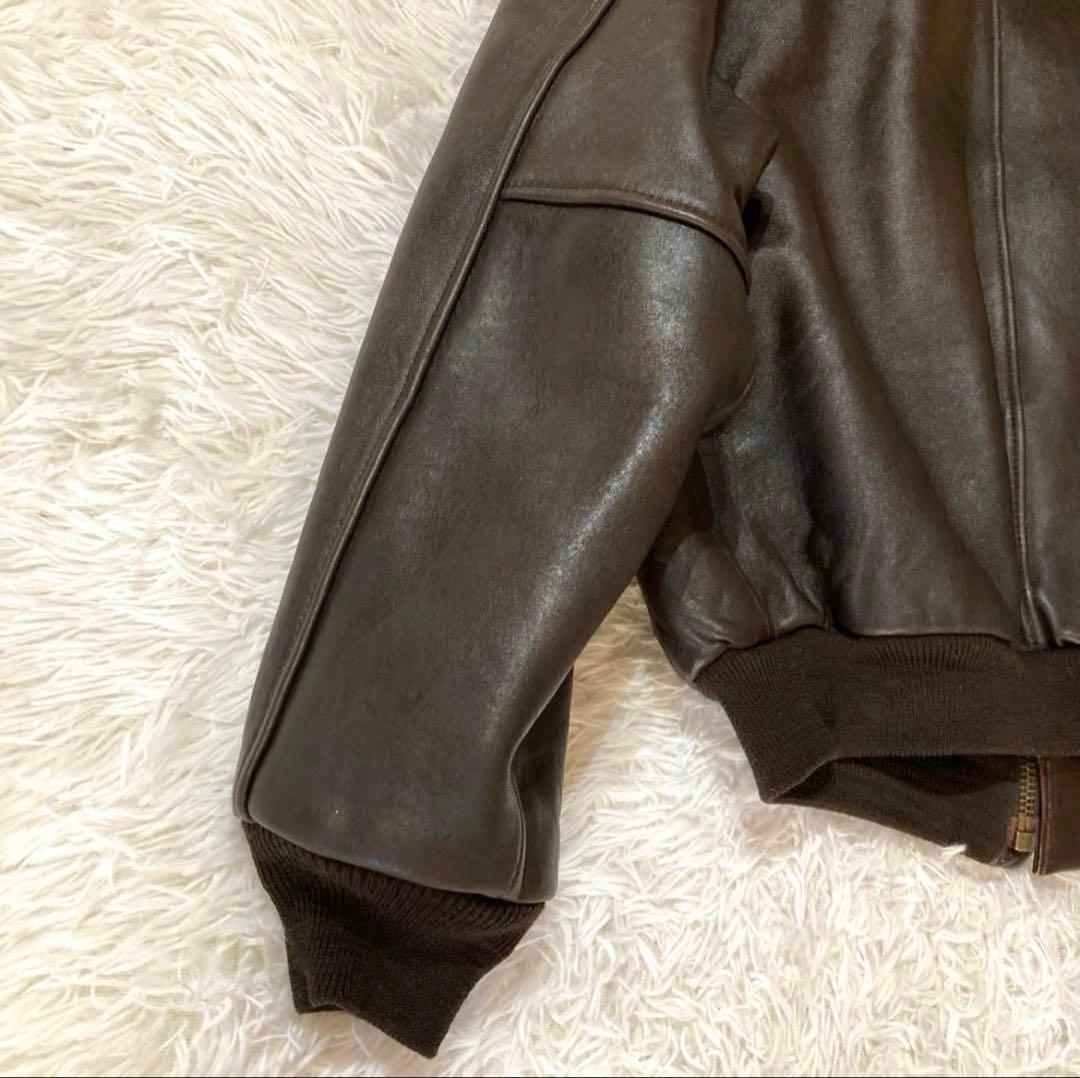 【良品】アヴィレックスA-2 革胸タグ　ダークブラウン　L〜XL相当