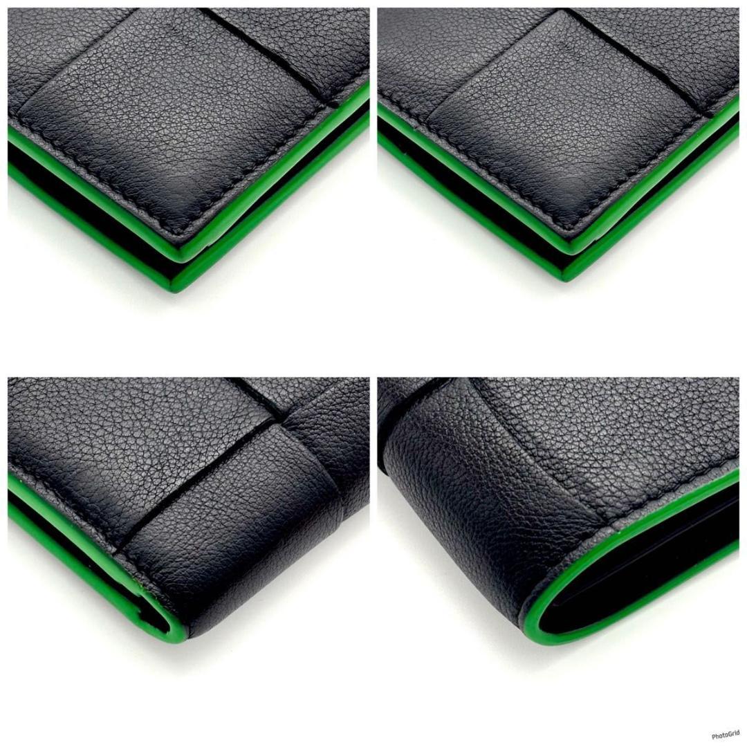 【最高級美品】ボッテガヴェネタ カセット ２つ折り財布 ブラック グリーン