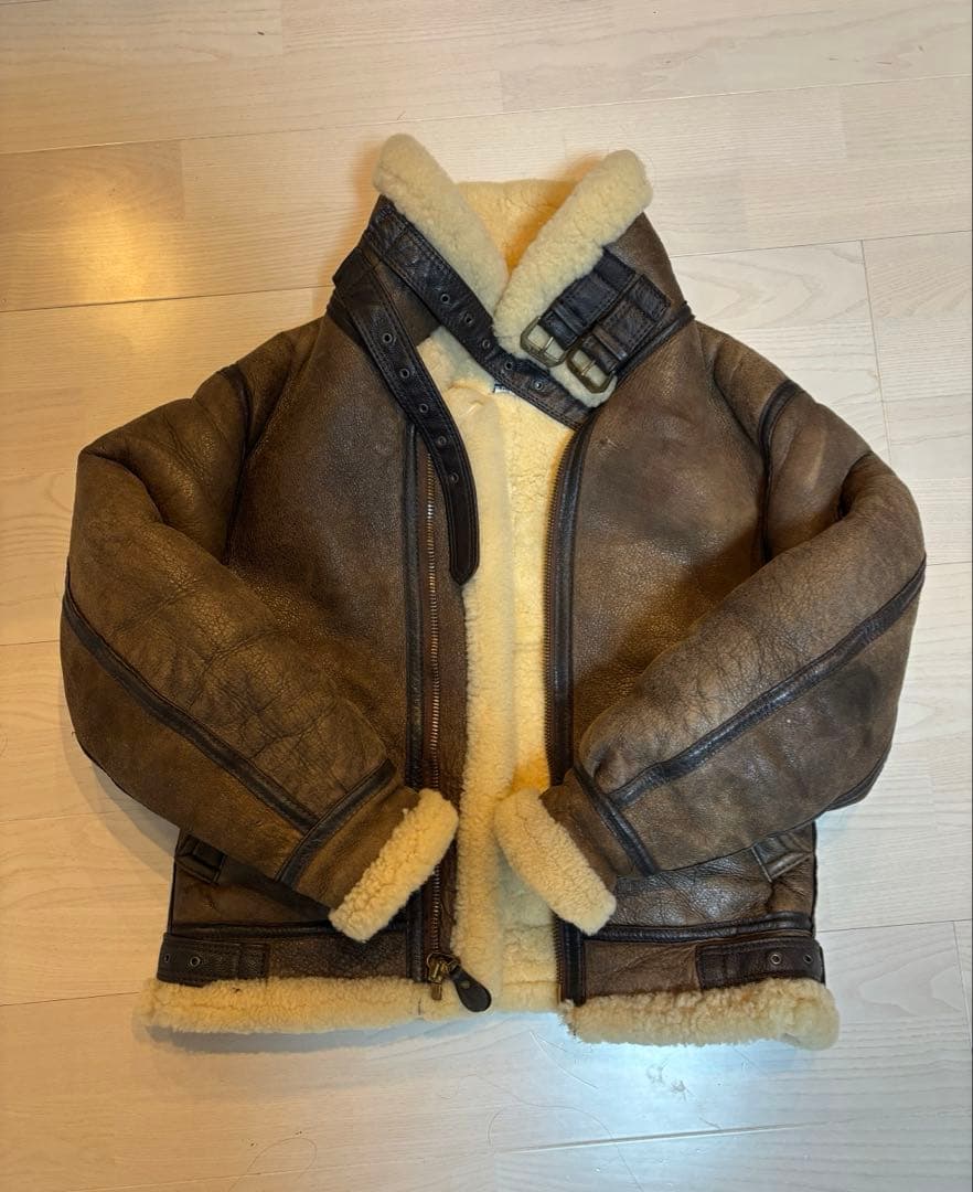 【羊革】アヴィレックス ムートン ライダースジャケット 茶色 36 本革