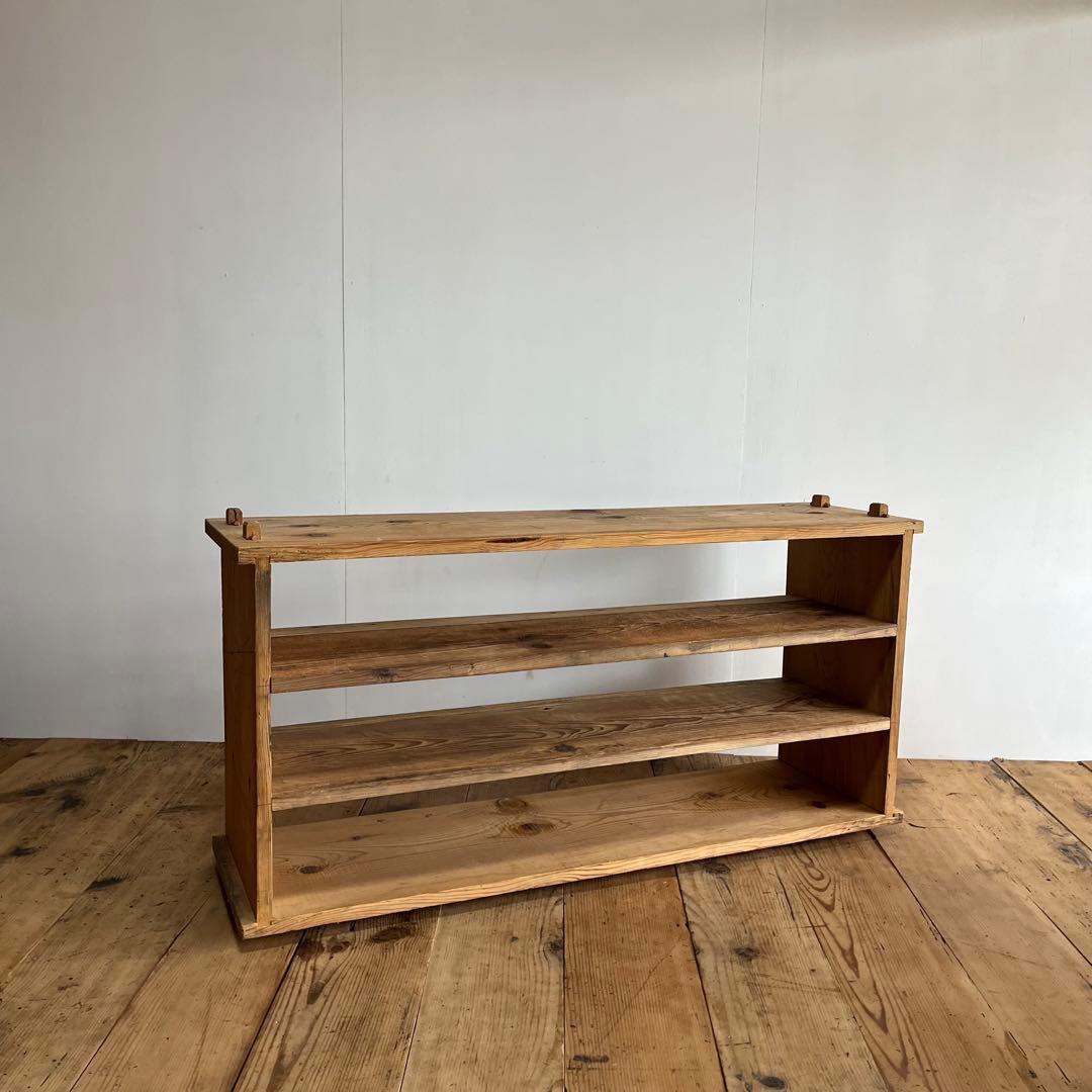 アンティーク オープンラック ローボード 本棚 食器棚 脚付き 無垢材 無塗装