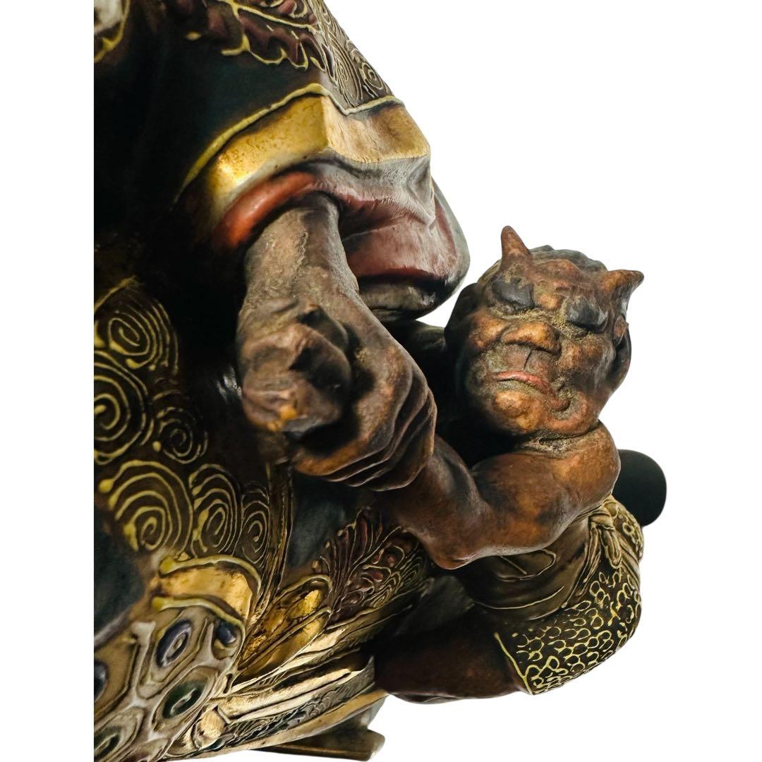 仏教美術 古九谷 「餓鬼と鍾馗」 鍾馗像 九谷焼 置物 細密彫刻 高さ31cm