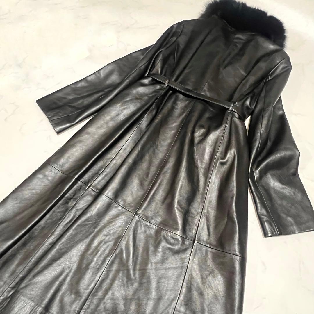capoji様　コムサ　ラムレザー　ロングコート　フォックスファー　XL