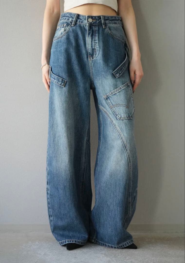 Lumier デニムパンツ ワイド ブルー