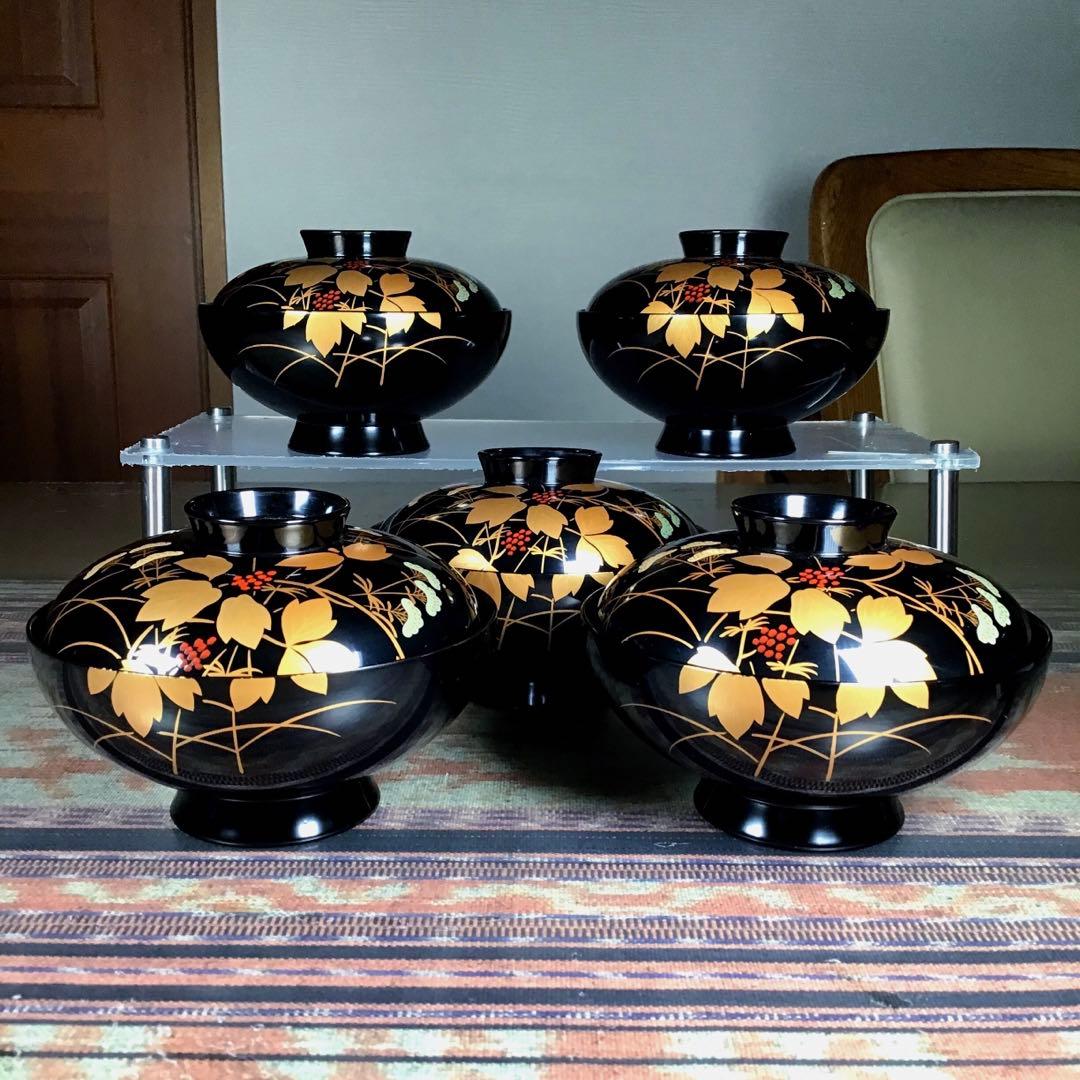 『スタうー特価』　輪島塗　蓋付お椀　5客　大きめ