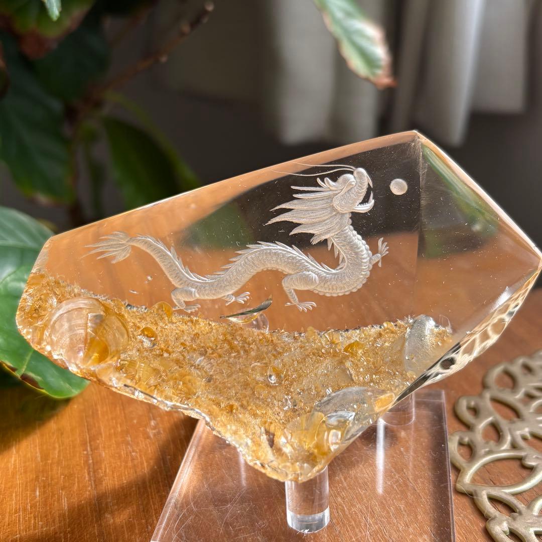 天然石 ガーデンクォーツ 皇帝龍彫り191g