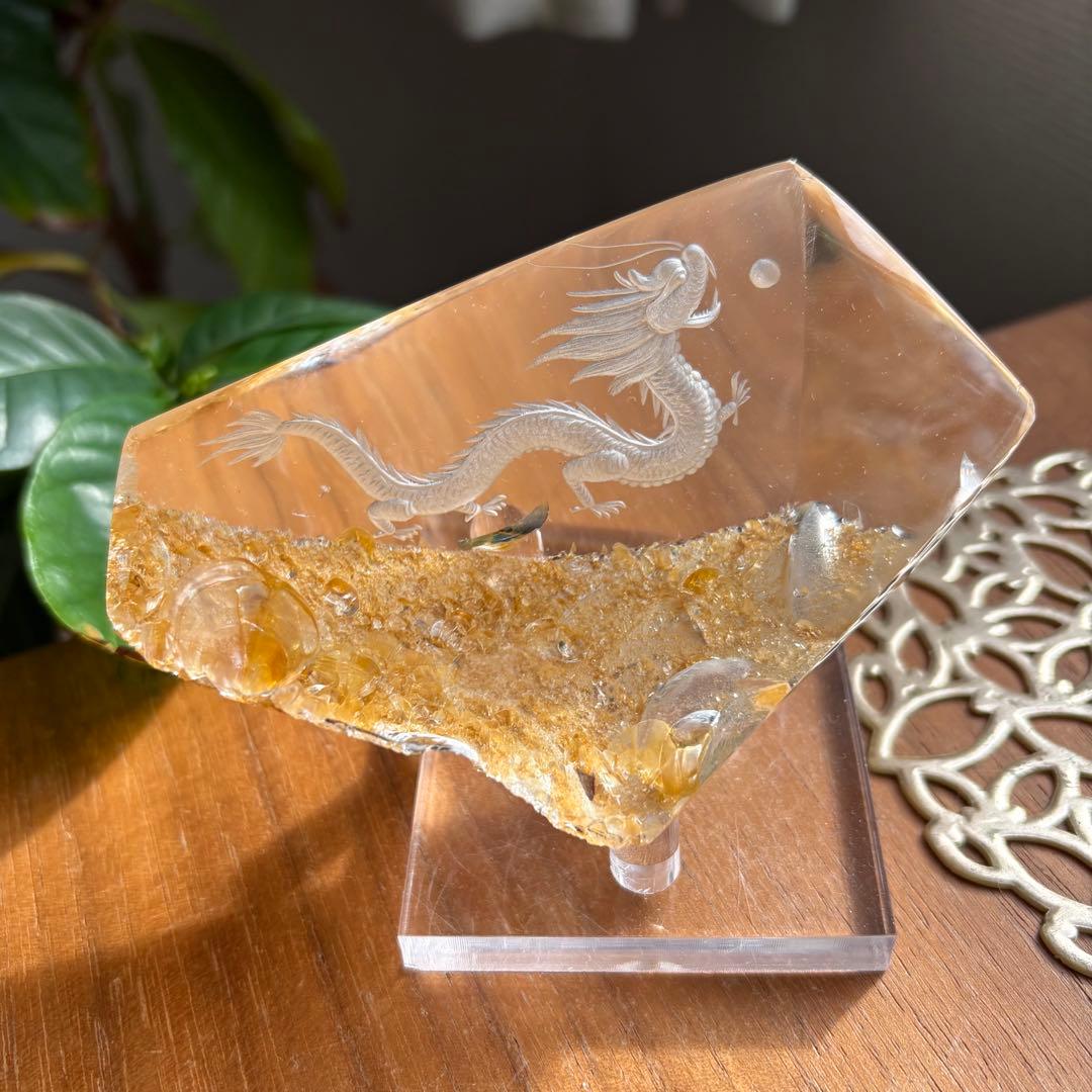 天然石 ガーデンクォーツ 皇帝龍彫り191g