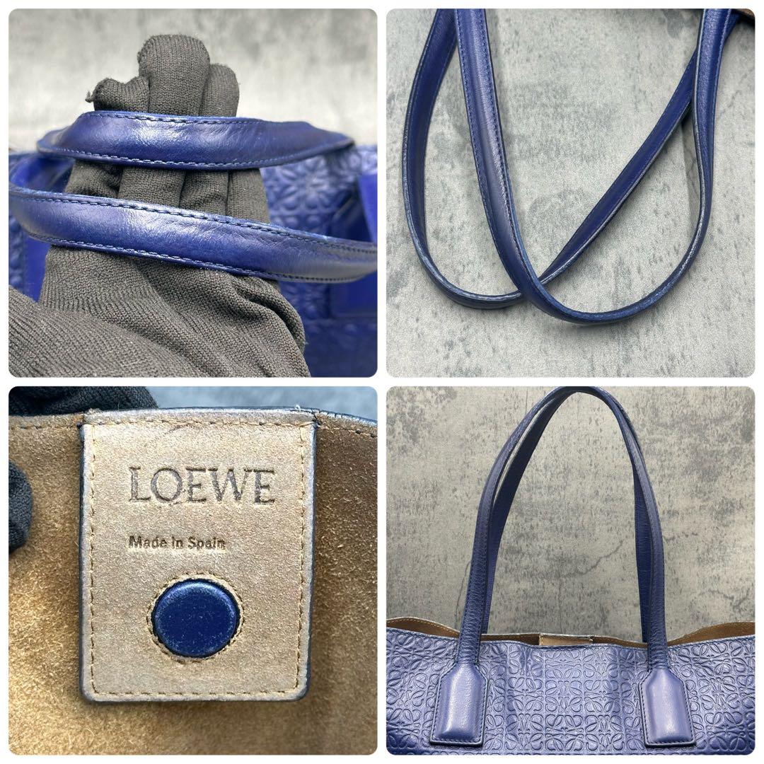 ロエベ リピートアナグラム Tショッパートートバッグ 肩掛け A4 レザー 青