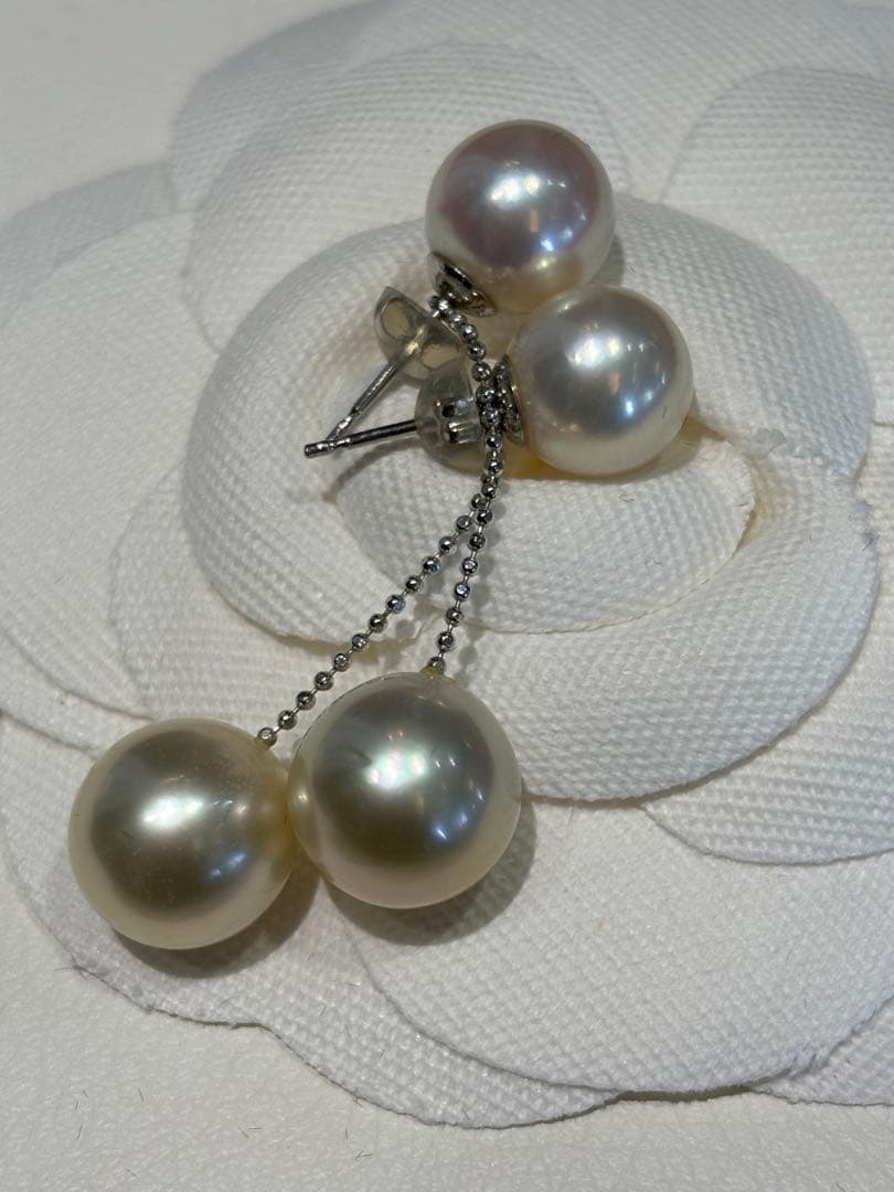 白蝶パールピアス　プラチナ　南洋真珠　南洋真珠ピアス　揺れる２つのパールが豪華♡