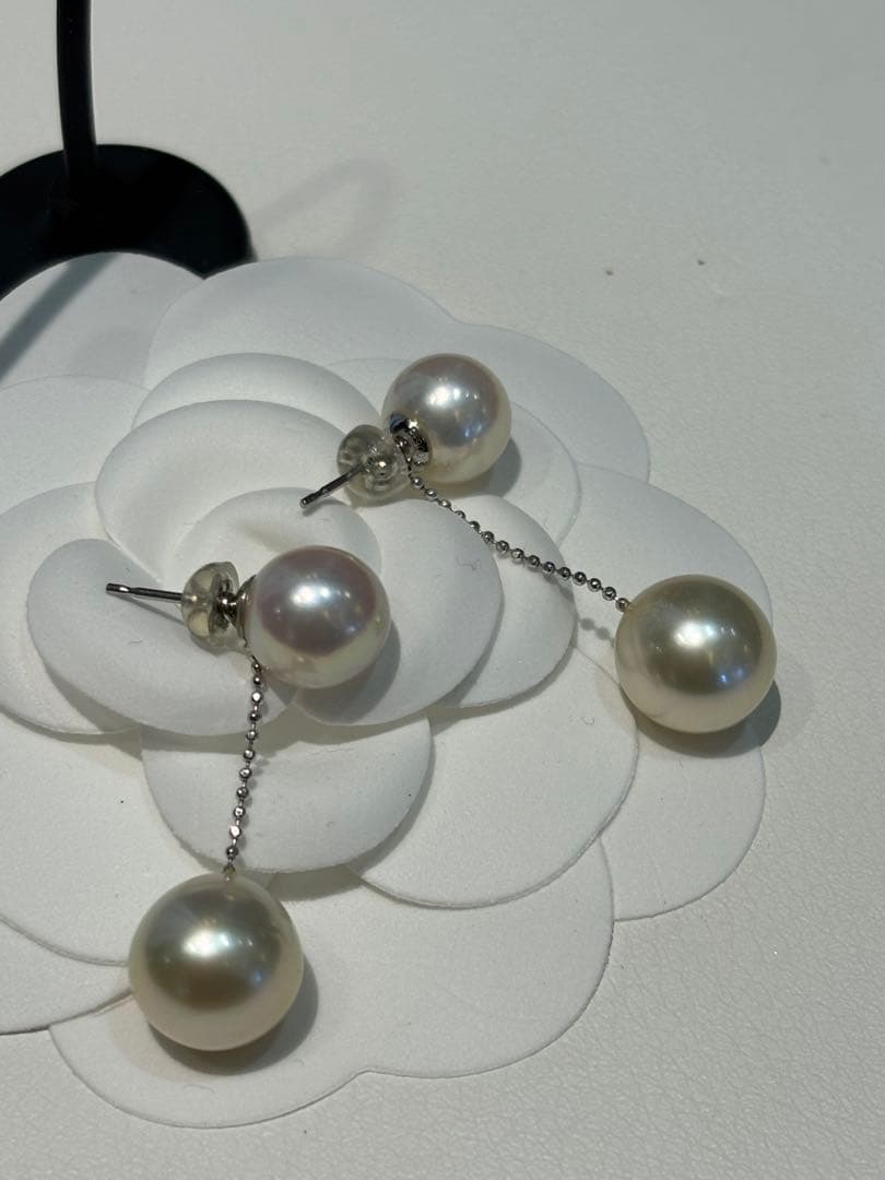 白蝶パールピアス　プラチナ　南洋真珠　南洋真珠ピアス　揺れる２つのパールが豪華♡