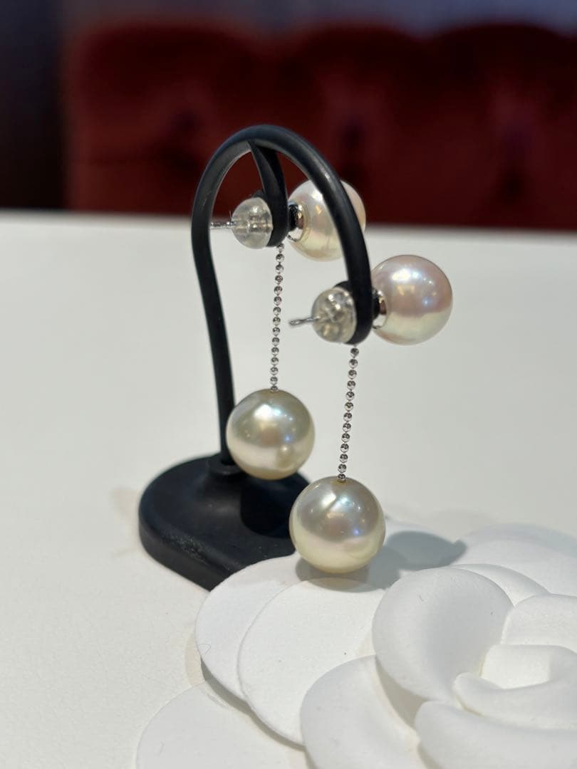 白蝶パールピアス　プラチナ　南洋真珠　南洋真珠ピアス　揺れる２つのパールが豪華♡