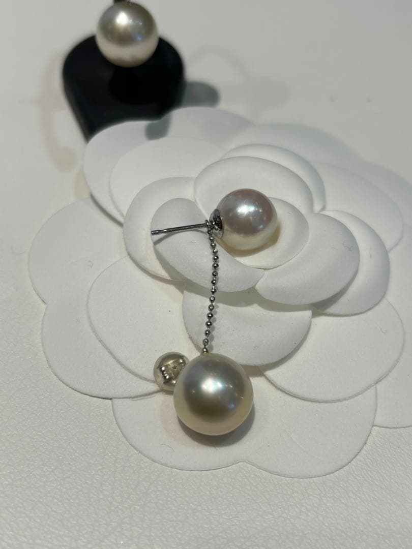 白蝶パールピアス　プラチナ　南洋真珠　南洋真珠ピアス　揺れる２つのパールが豪華♡