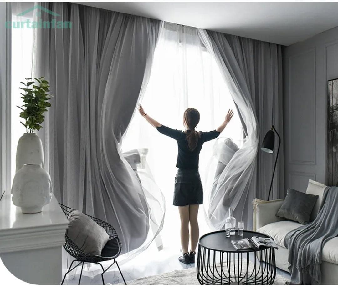 遮光カーテン・遮光1級おしゃれ ドレープ+レース 一体型カーテン 遮光1級