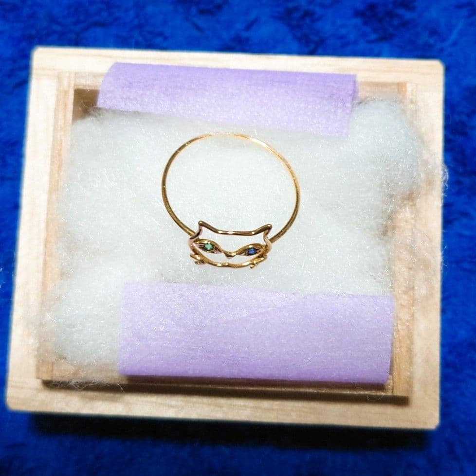 天ぷらちゃん 猫の顔デザインルチル ゴールドリング１８金