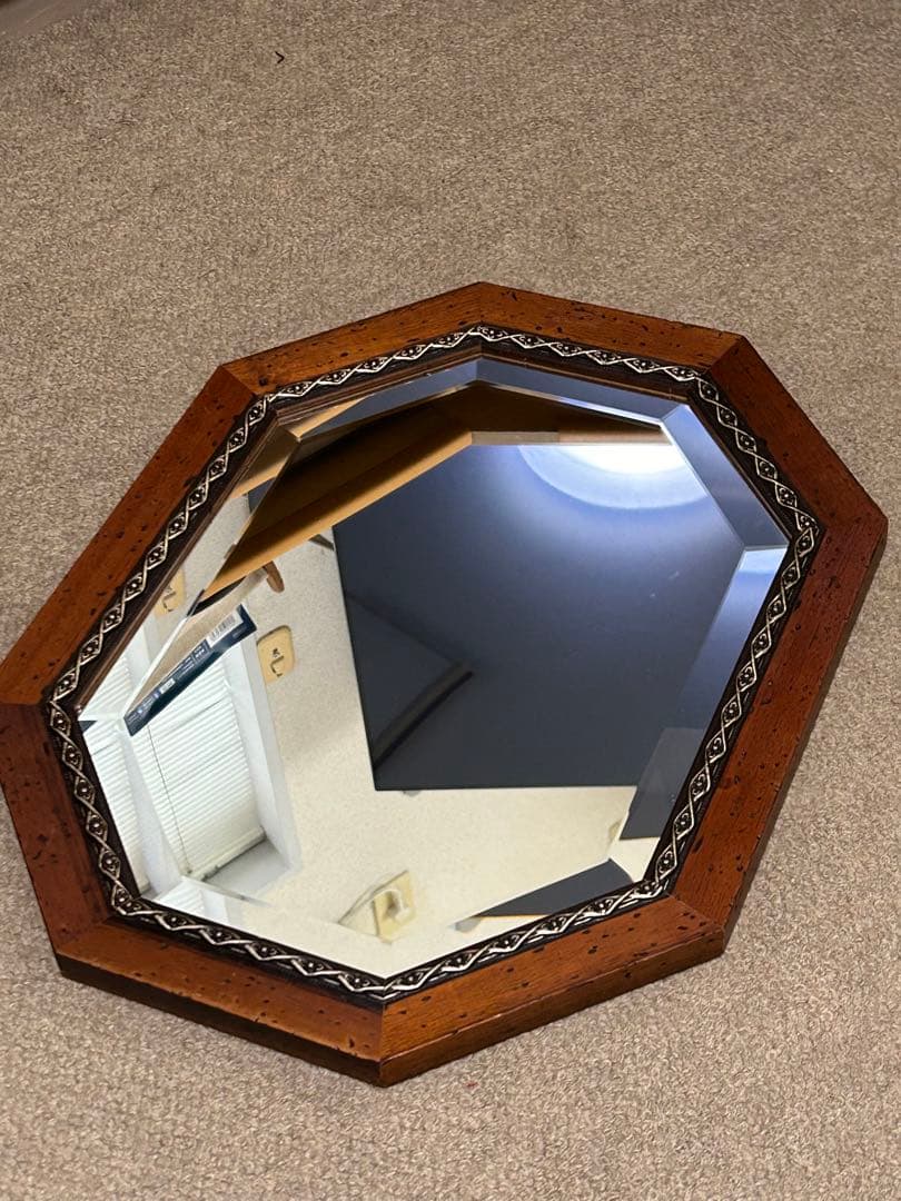 鏡 壁掛け イタリア製 八角ミラー 木製 開運 おしゃれ