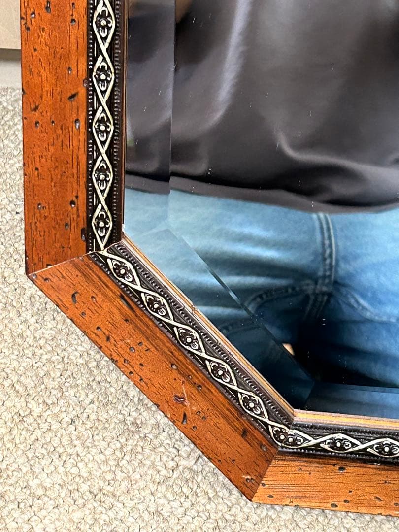 鏡 壁掛け イタリア製 八角ミラー 木製 開運 おしゃれ