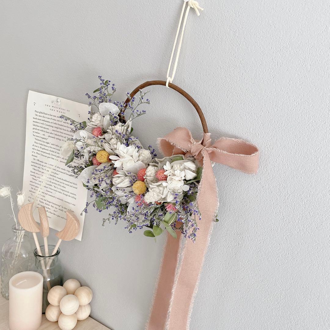 ユーカリとラムズイヤーのふわもこリース❀ ̊·* 　ユーカリ　紫陽花　リース