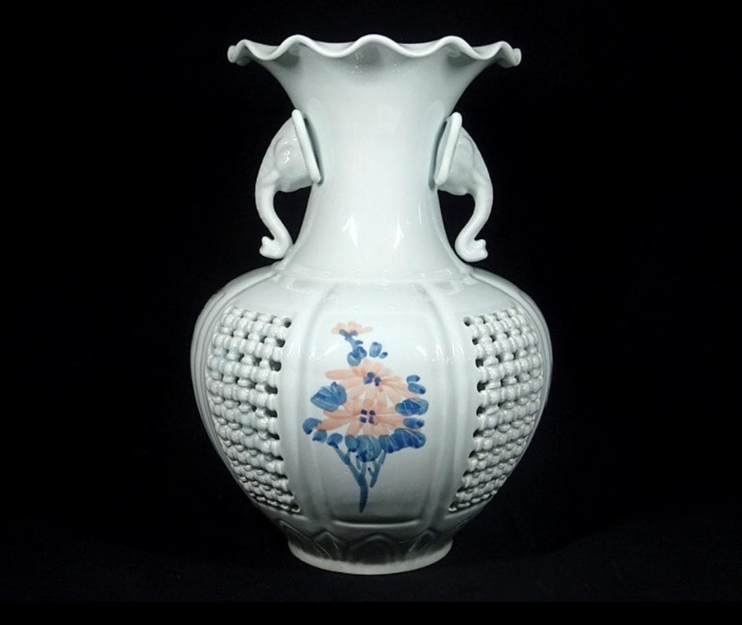 韓国美術 趙京 大花瓶 白磁 花色絵 高さ約42cm u03156