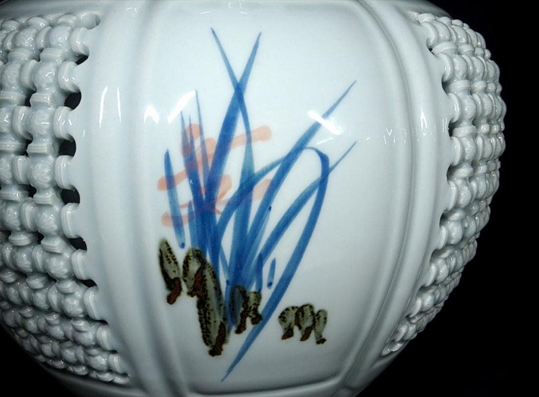 韓国美術 趙京 大花瓶 白磁 花色絵 高さ約42cm u03156